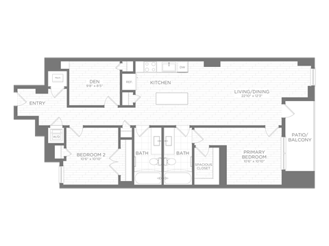 Floor plan for 2 beds, 2 baths, 1060 sqft